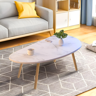 SOGA 80x40cm White Stone Pattern Living Room Nordic  Coffee Table Modern Style