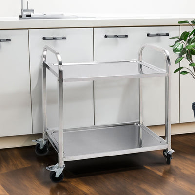 SOGA 2 Tier Stainless Steel Kitchen Dining Food Cart Trolley Utility Size 85x45x90cm Medium