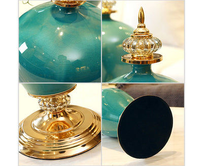 SOGA 2x 42cm Ceramic Oval Flower Vase with Gold Metal Base Dark Blue