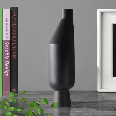 SOGA 2X 14x52cm Ornament Black Minimalist Vases with Narrow Neck Rounded Body for Modern Home Decor