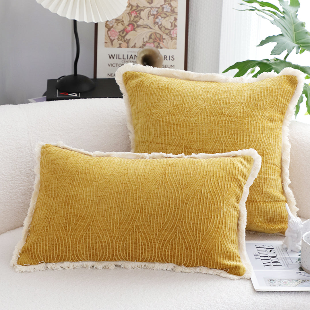 SOGA 2X 35cm Throw Pillow Turmeric Yellow Aesthetic Chenille Texture for Home Decor