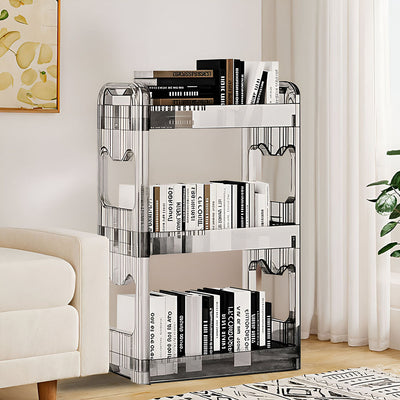 SOGA 38x24x90cm Clear 4 Tier Bookshelf & Cosmetic Storage Organizer Trolley Rack