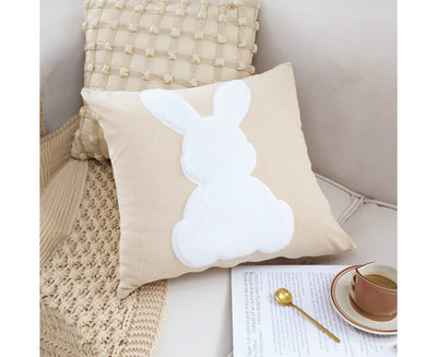 SOGA 2X 45cm Throw Pillow Light Tan Square Cushion with Soft White Rabbit Design Decorative Home Decor