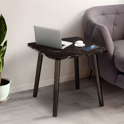 SOGA 40cm Black Ceramic Table Stone Pattern Compact Modern Design with Black Metal Legs