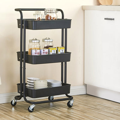 SOGA 2X 3 Tier Steel Black Movable Kitchen Cart Multi-Functional Shelves Storage Organizer with Wheels