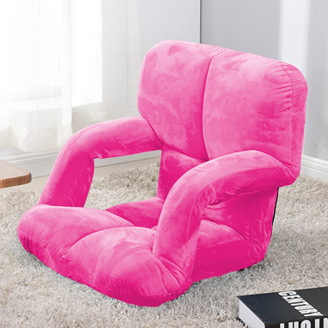 SOGA 2X Foldable Lounge Cushion Adjustable Floor Lazy Recliner Chair with Armrest Pink