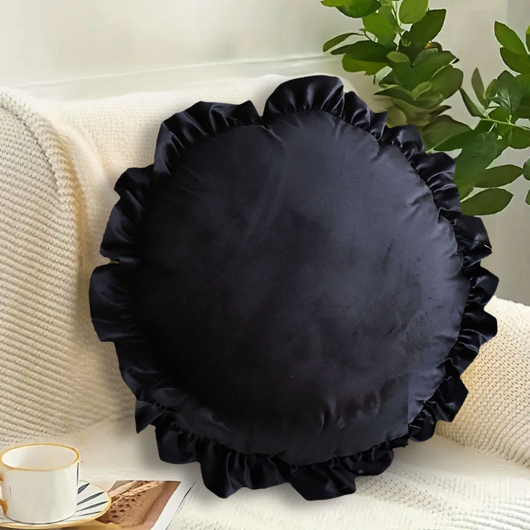 SOGA 2X 45cm Butterfly Black Vintage Lotus Leaf Edge Round Throw Pillow