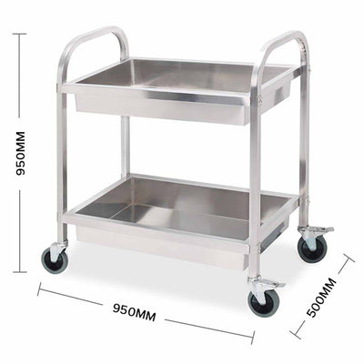 SOGA 2 Tier Stainless Steel Kitchen Trolley Bowl Collect Service FoodCart 95x50x95cm Large