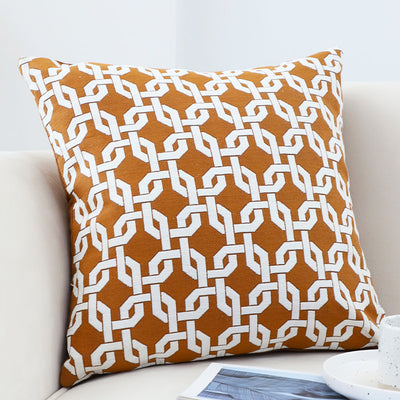 SOGA 50cm Brown Checkered Chain Jacquard Square Pillow Decorative Cushion for Home Decor