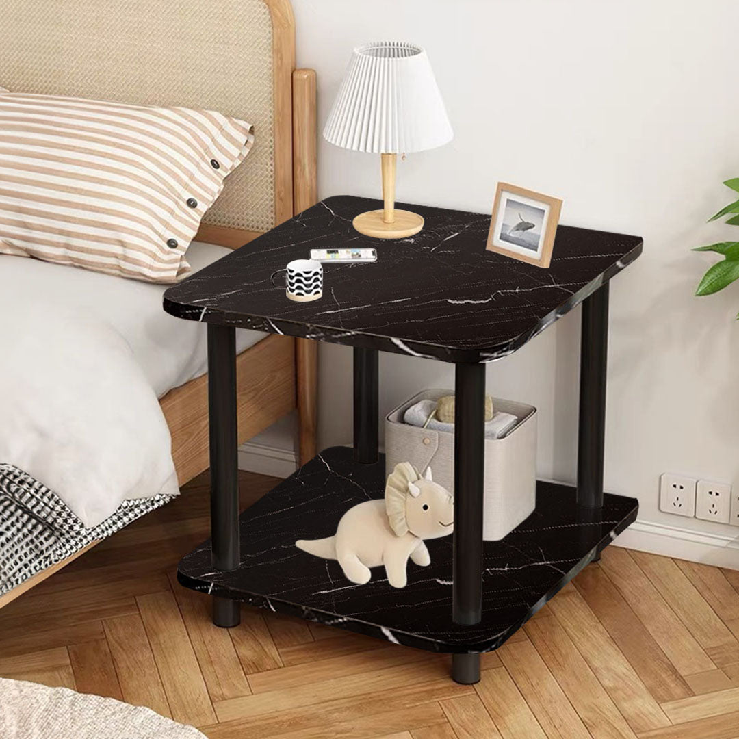 SOGA 70cm Black Ceramic Side Table Stone Pattern Modern Design with Black Metal Legs