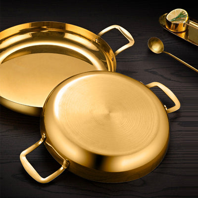 SOGA 36cm Flat Base Seafood Dry Pot in Elegant Gold Color with Durable for Kitchen Essential