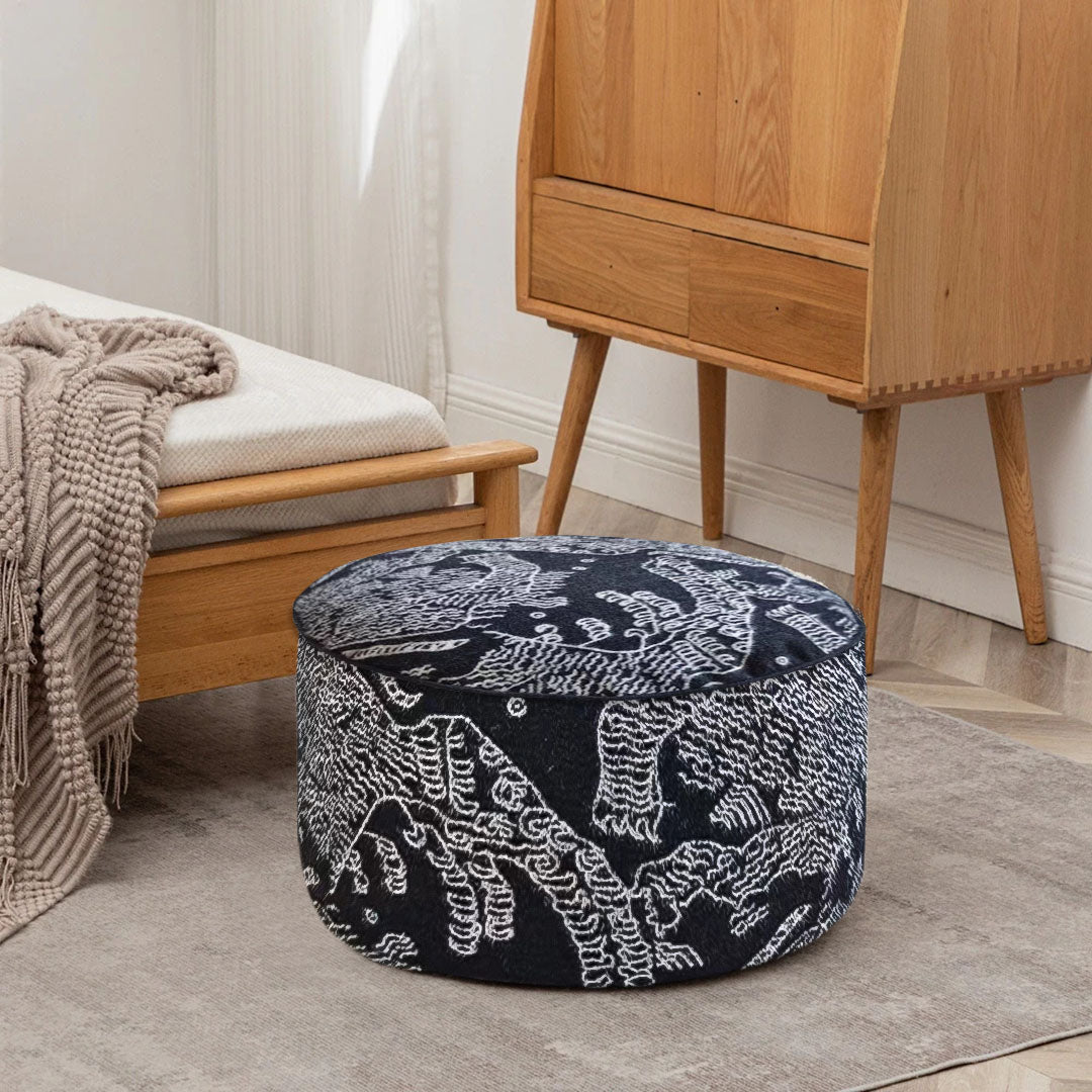 SOGA 50x30cm Black Round Soft Pouffe Seat Cushion Elegant Home Accent Décor Stylish Footstool