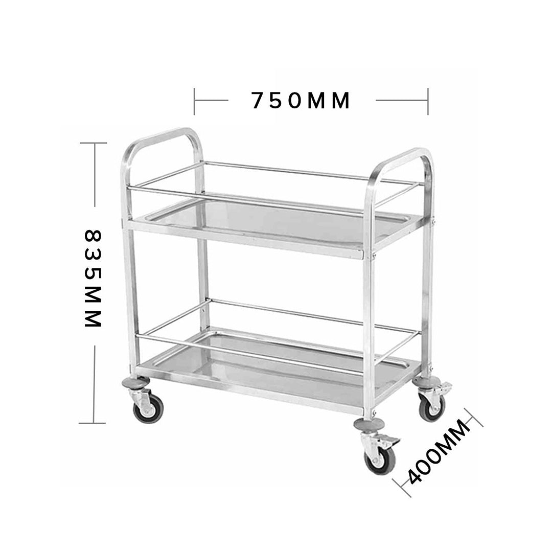 SOGA 2X 2 Tier 75x40x84cm Stainless Steel Drink Wine Food Utility Cart Small
