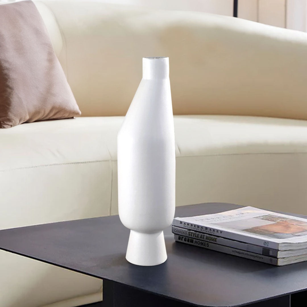 SOGA 14x52cm Ornament White Minimalist Vases with Narrow Neck Rounded Body for Modern Home Decor