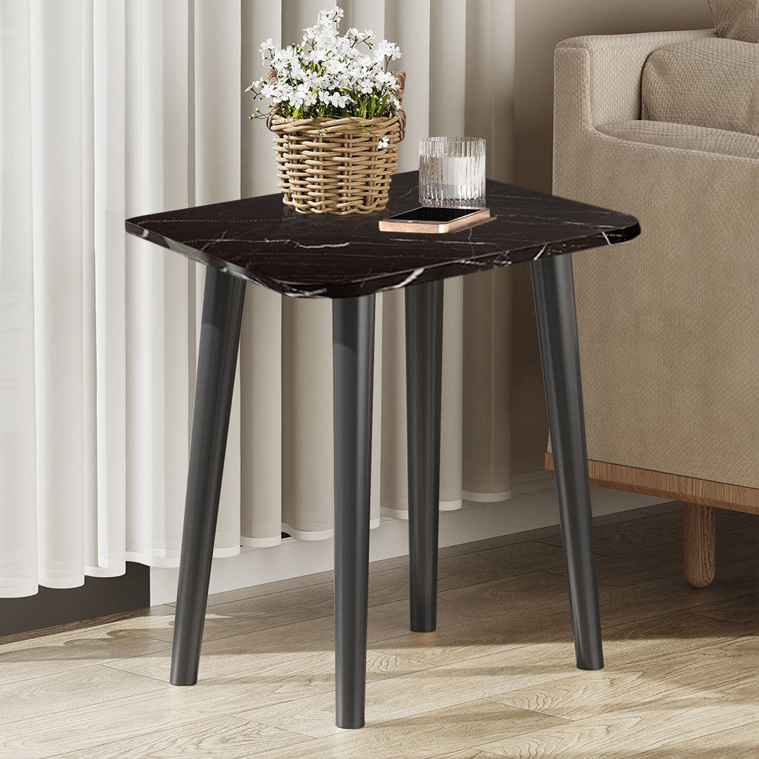 SOGA 2X 40cm Black Ceramic Table Stone Pattern Compact Modern Design with Black Metal Legs