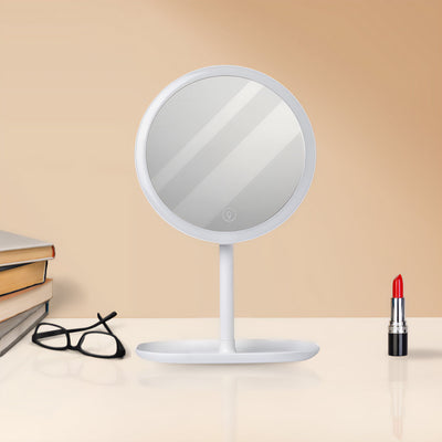 SOGA 2X 26cm White Round Smart LED Makeup Bedroom Table Vanity Mirror Tricolor Adjustable Light