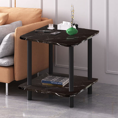 SOGA 2X 70cm Black Ceramic Side Table Stone Pattern Modern Design with Black Metal Legs