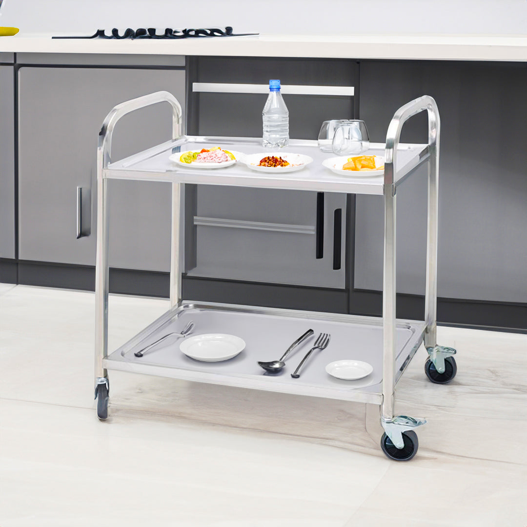 SOGA 2 Tier Stainless Steel Kitchen Dining Food Cart Trolley Utility Size 85x45x90cm Medium