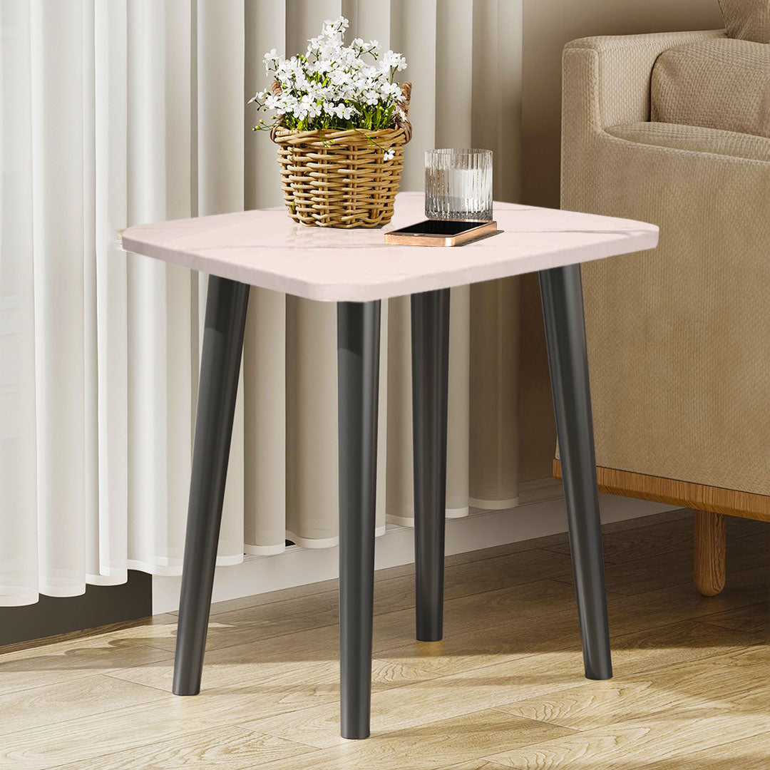 SOGA 40cm White Ceramic Table Stone Pattern Compact Modern Design with Black Metal Legs