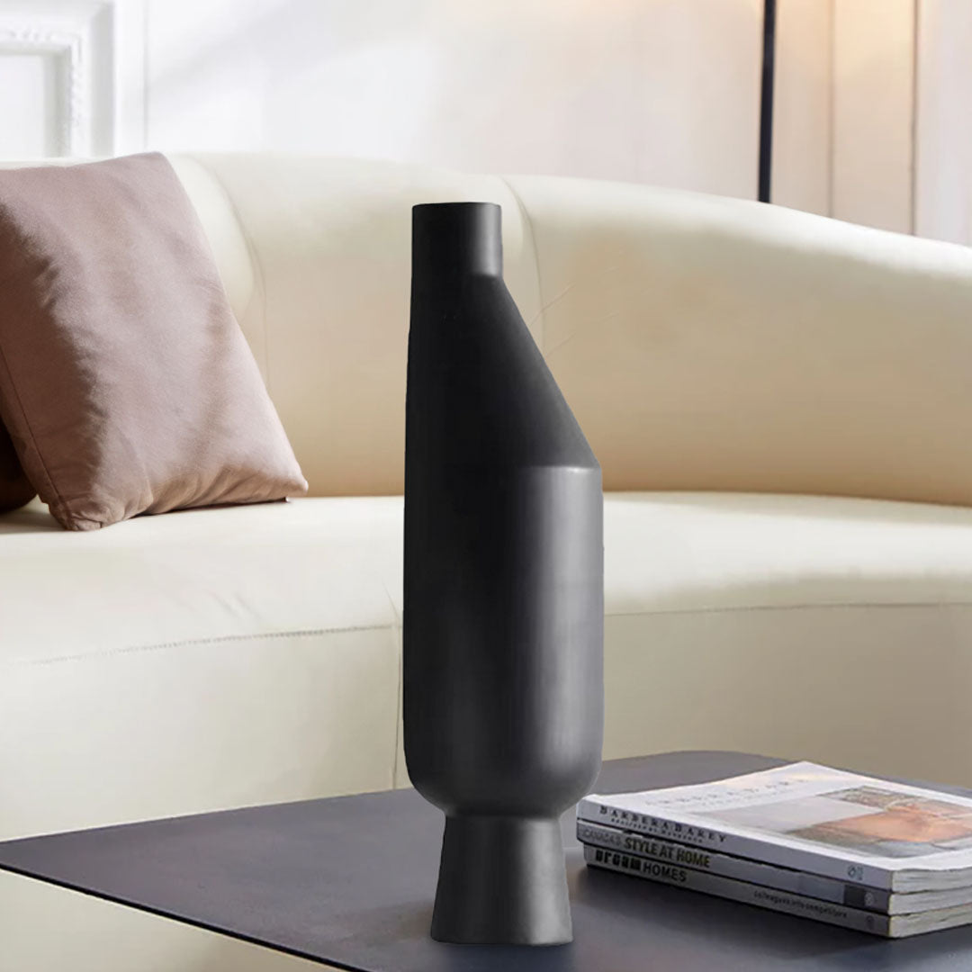 SOGA 2X 14x52cm Ornament Black Minimalist Vases with Narrow Neck Rounded Body for Modern Home Decor