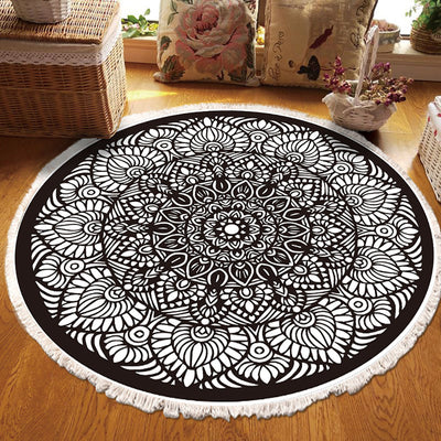 SOGA 120cm Mandala Modern Ethnic Tassel Print Anti-slip Doormat, Home Decor