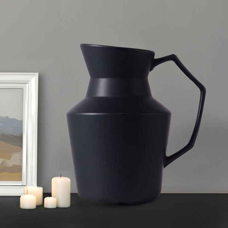 SOGA 2X 23.5x19.5cm Ornament Black Modern Vase Pitcher with Angular Handle Sleek Minimalist for Home Decor