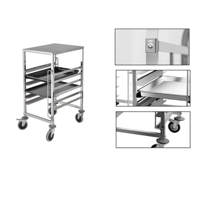 SOGA 2X Gastronorm Trolley 7 Tier Stainless Steel Bakery Trolley Suits 60*40cm Tray with Working Surface