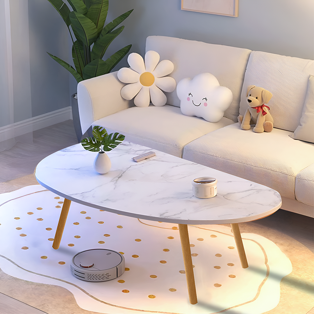 SOGA 2X 80x40cm White Stone Pattern Living Room Nordic  Coffee Table Modern Style