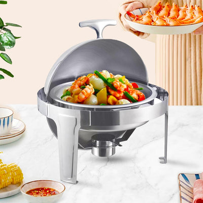 SOGA 4X 6L Stainless Steel Chafing Food Warmer Catering Dish Round Roll Top