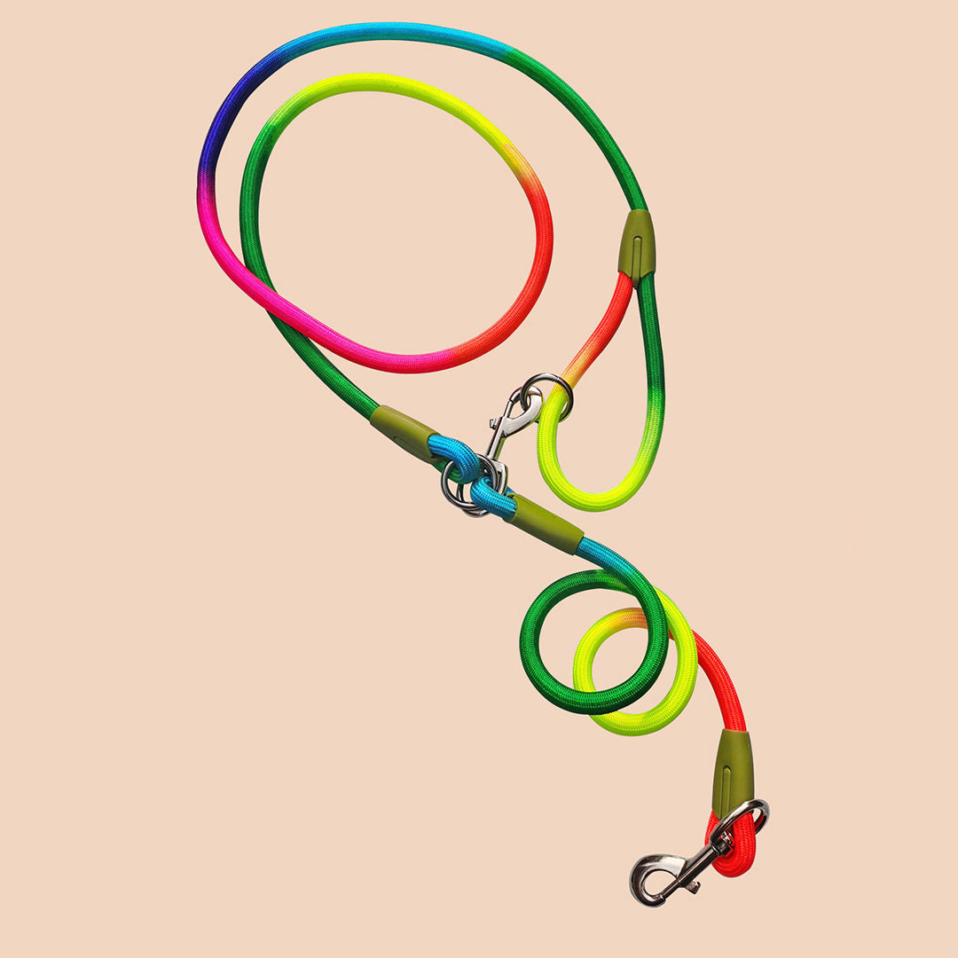 SOGA 2X 220cm Multifunction Hands-Free Rope Pet Cat Dog Puppy Double Ended Leash for Walking Training Tracking Obedience Rainbow