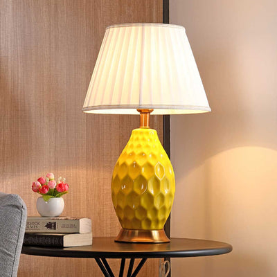 SOGA 4X Textured Ceramic Oval Table Lamp with Gold Metal Base Yellow