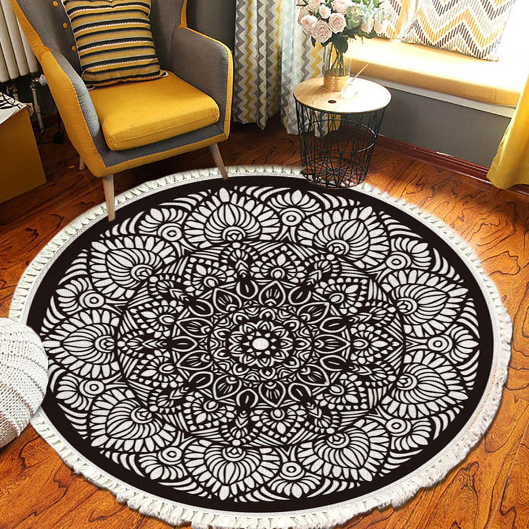 SOGA 120cm Mandala Modern Ethnic Tassel Print Anti-slip Doormat, Home Decor