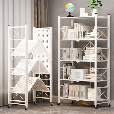 SOGA 2X 5 Tier Steel White Foldable Display Stand Multi-Functional Shelves Storage Organizer with Wheels