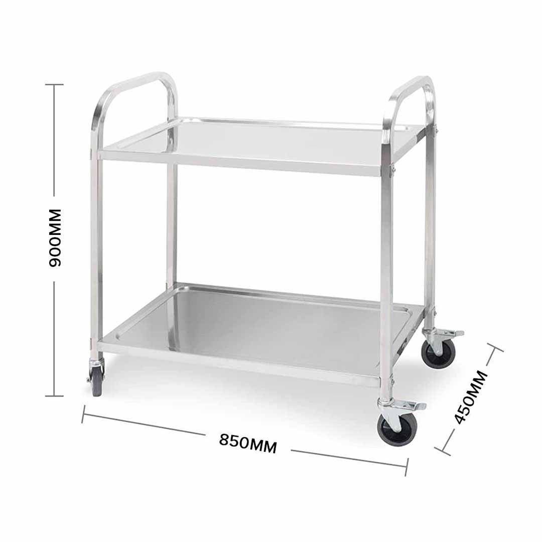 SOGA 2 Tier Stainless Steel Kitchen Dining Food Cart Trolley Utility Size 85x45x90cm Medium
