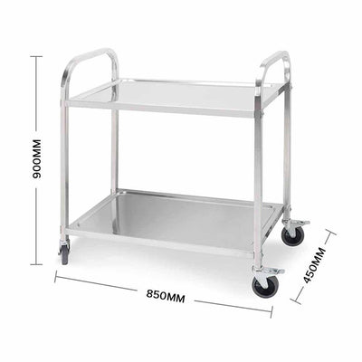 SOGA 2 Tier Stainless Steel Kitchen Dining Food Cart Trolley Utility Size 85x45x90cm Medium