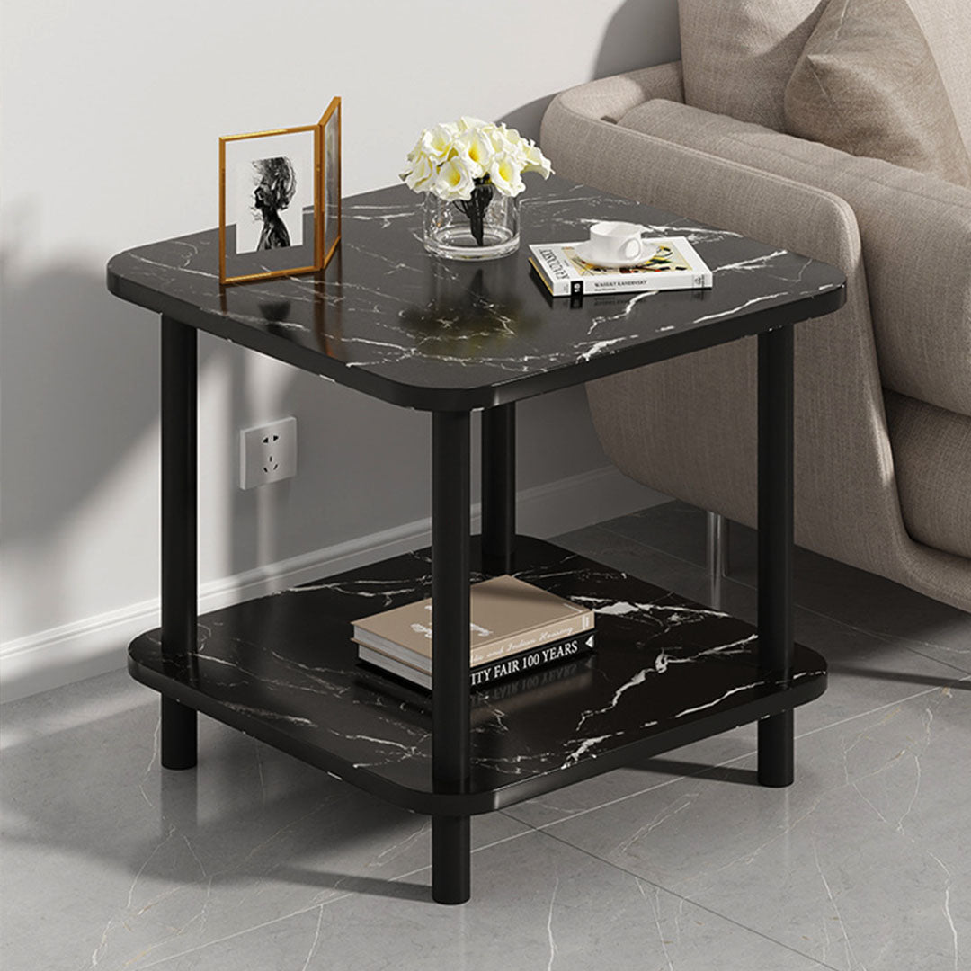 SOGA 70cm Black Ceramic Side Table Stone Pattern Modern Design with Black Metal Legs