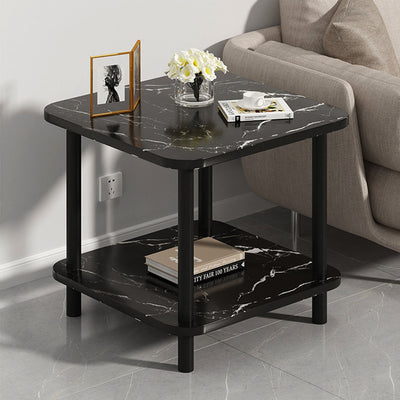 SOGA 70cm Black Ceramic Side Table Stone Pattern Modern Design with Black Metal Legs
