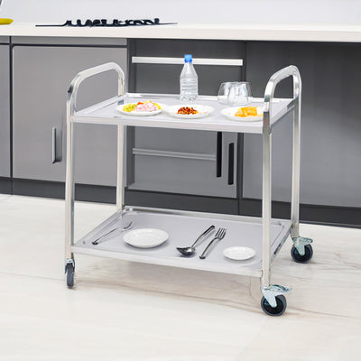 SOGA 2 Tier Stainless Steel Kitchen Dinning Food Cart Trolley Utility Round 86x54x94cm Large