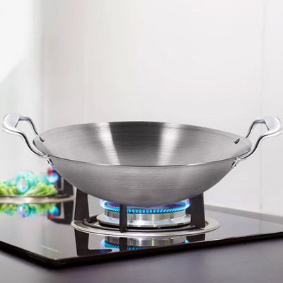 SOGA 3-Ply 42cm Stainless Steel Double Handle Wok Frying Fry Pan Skillet with Lid
