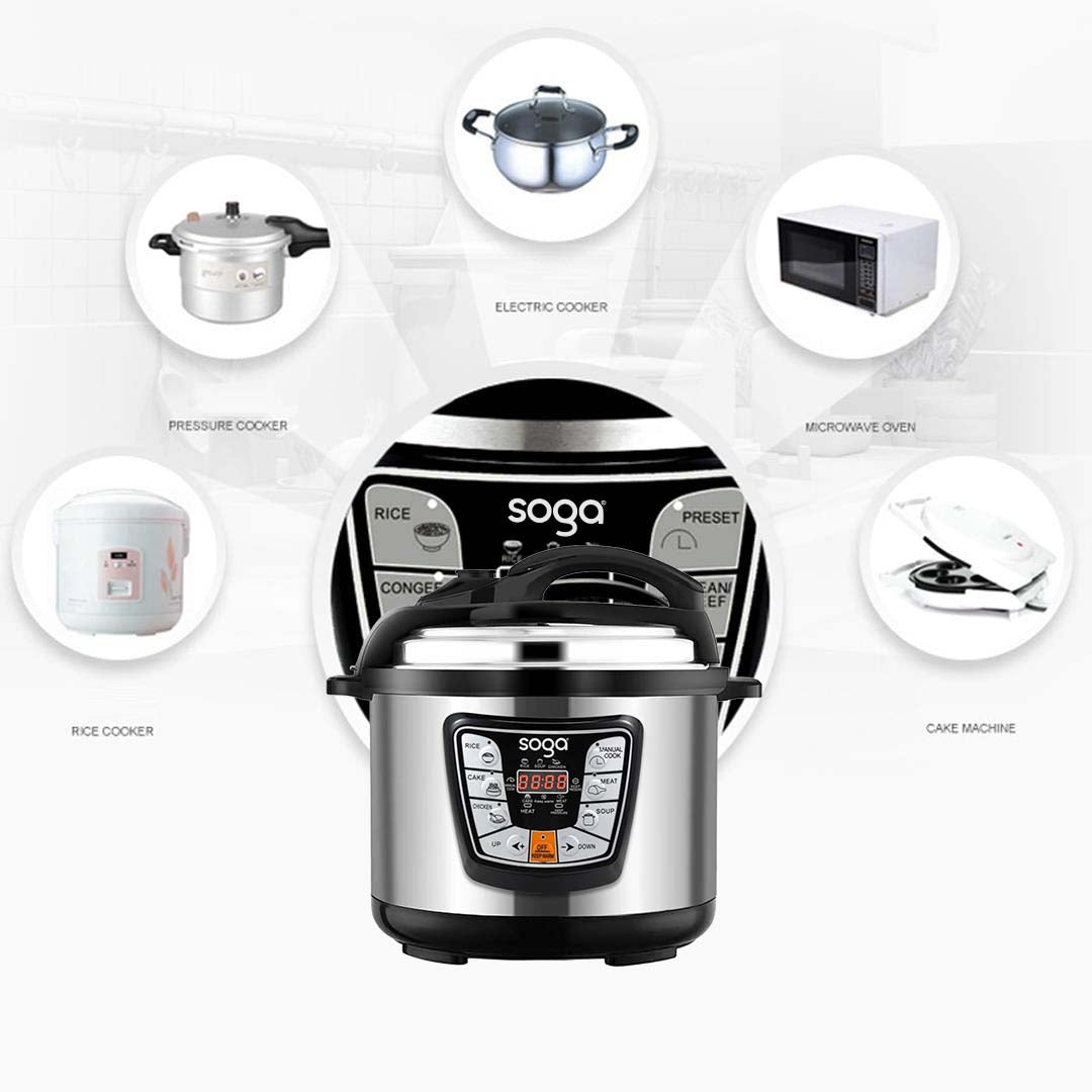 SOGA Stainless Steel Electric Pressure Cooker 12L Nonstick 1600W