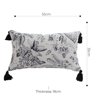 SOGA 2X 35cm Throw Pillow  Black and White Floral Print Elegant with Tassel Accents Home Decor