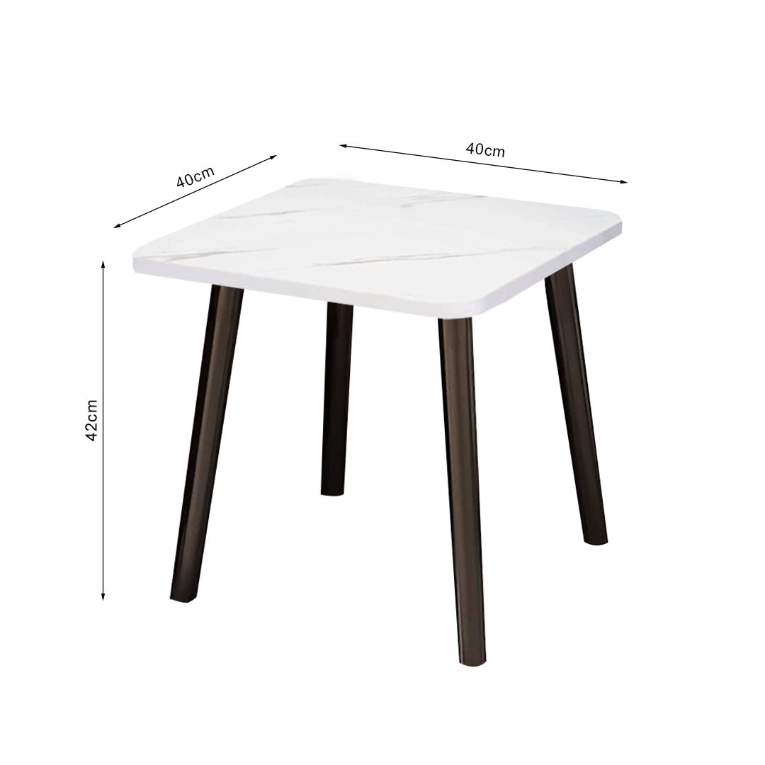 SOGA 2X 40cm White Ceramic Table Stone Pattern Compact Modern Design with Black Metal Legs