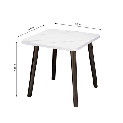 SOGA 2X 40cm White Ceramic Table Stone Pattern Compact Modern Design with Black Metal Legs