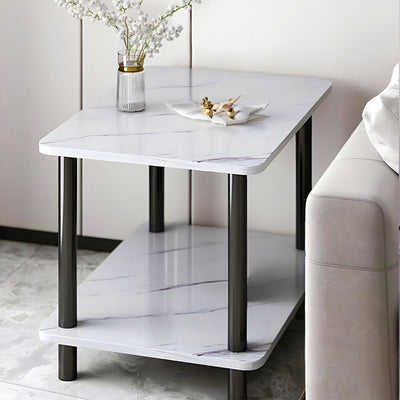SOGA 60cm White Ceramic Side Table Stone Pattern Modern Design with Metal Legs