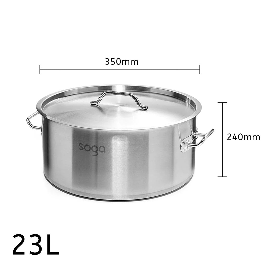 SOGA Stock Pot 23Lt Top Grade Thick Stainless Steel Stockpot 18/10