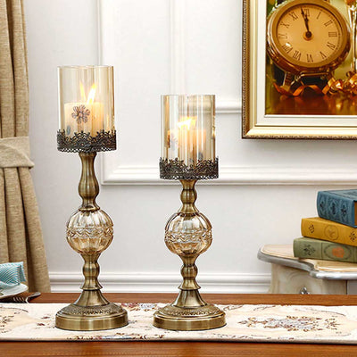 SOGA 2X 42cm Glass Candle Holder Candle Stand Glass/Metal