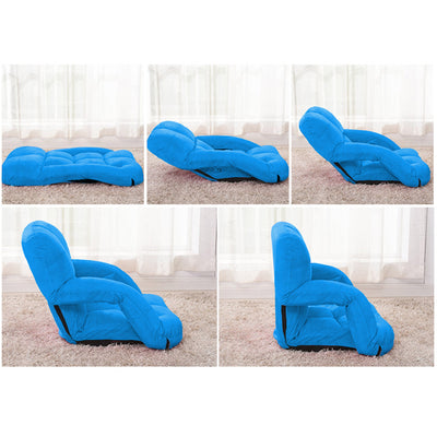 SOGA 2X Foldable Lounge Cushion Adjustable Floor Lazy Recliner Chair with Armrest Blue