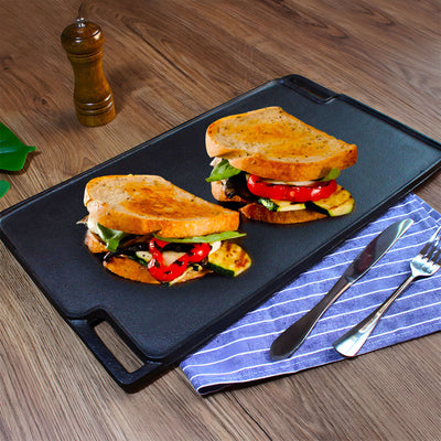 SOGA 2X 45cm Rectangular Cast Iron Portable Fry BBQ Grill Plate Cooking Pan Tray with Handle