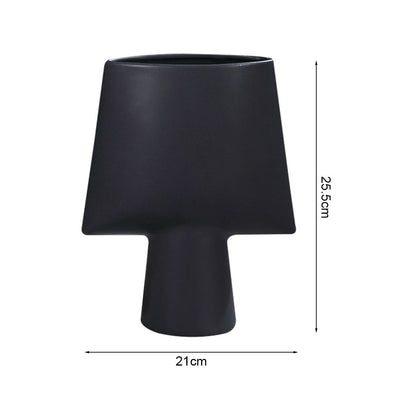SOGA 2X 21x25.5cm Small Black Ornament Geometric Decor Ceramic Vase Flower Pots Decorative for Living Room Decoration