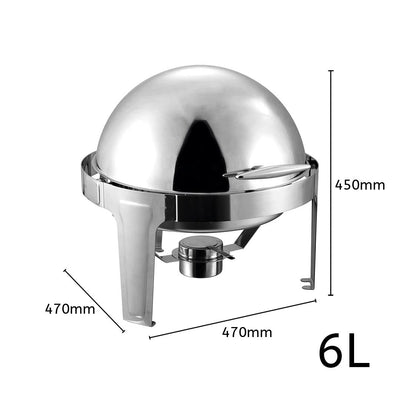 SOGA 4X 6L Stainless Steel Chafing Food Warmer Catering Dish Round Roll Top